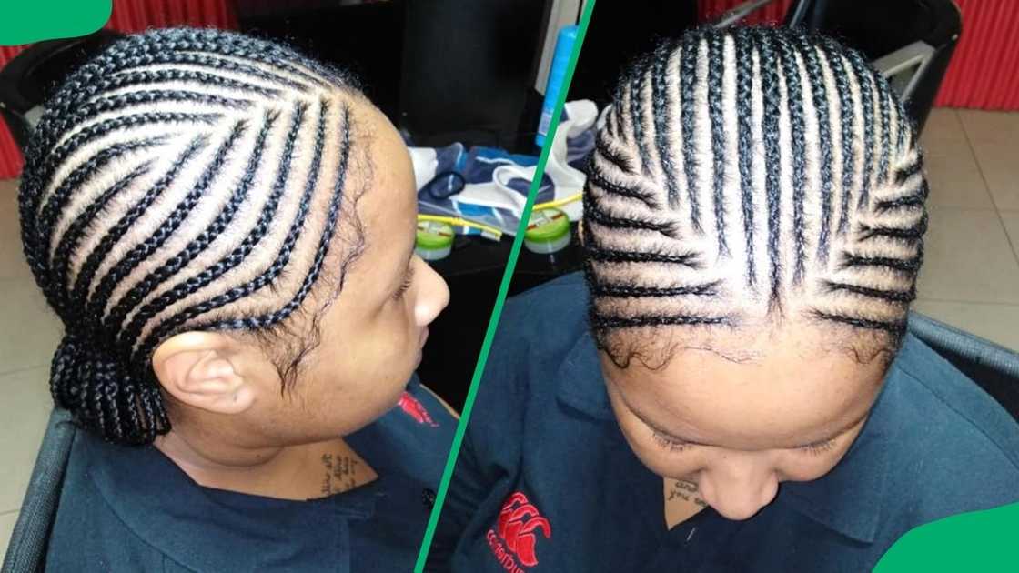 A lady showing her cornrows A lady showing her cornrows