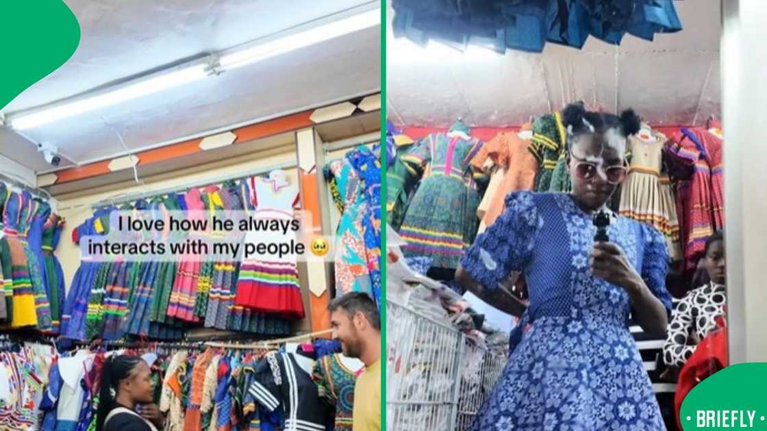 The screenshot on the right showed Charti fitting a dress