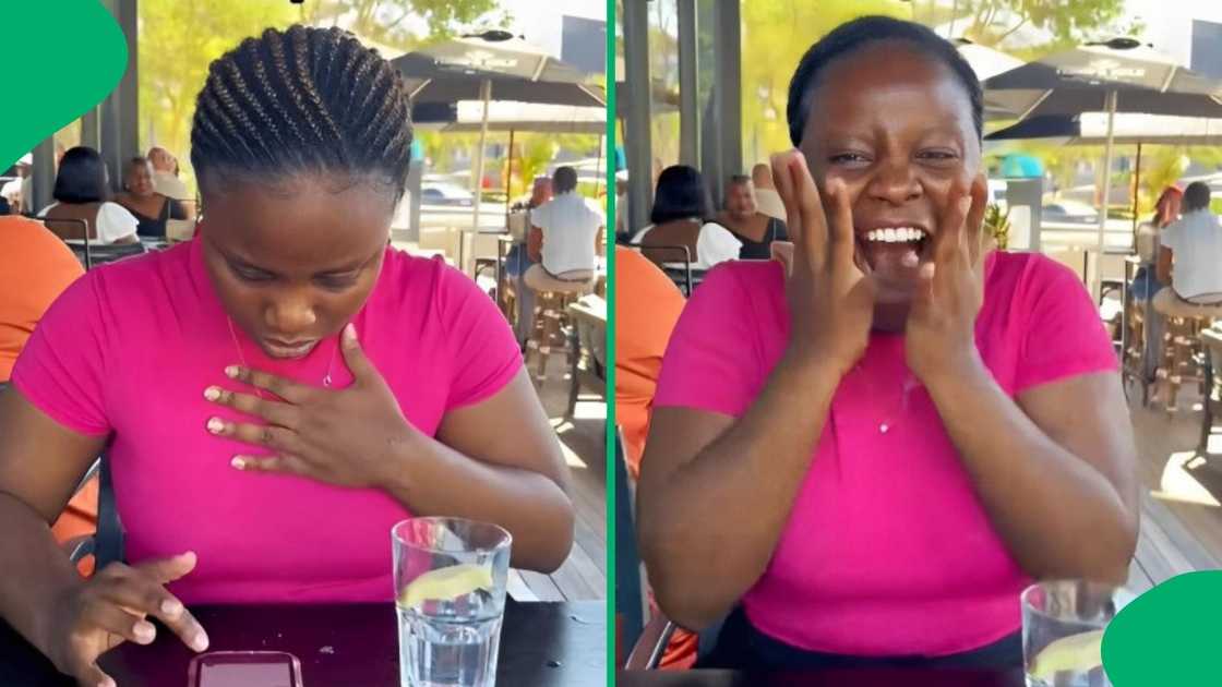 A woman checked her academic results on her phone.