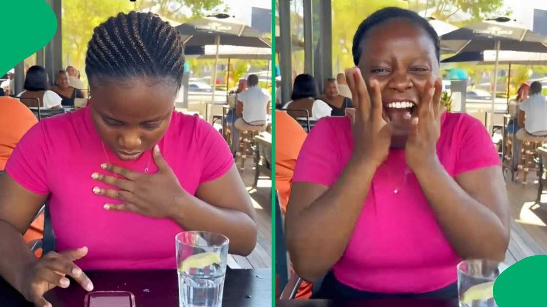 A woman checked her academic results on her phone. A woman checked her academic results on her phone.