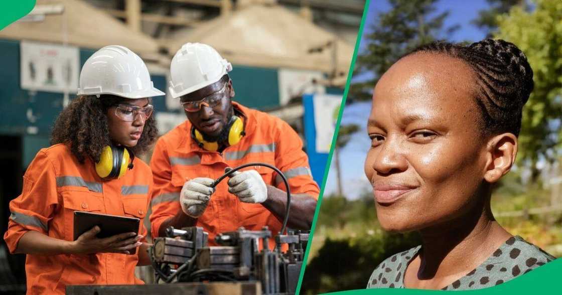 A woman shows a mechanical engineering graduate trainee's payslip. A woman shows a mechanical engineering graduate trainee's payslip.