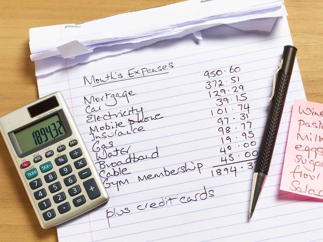 A stock picture of a list of monthly outgoing costs A stock picture of a list of monthly outgoing costs