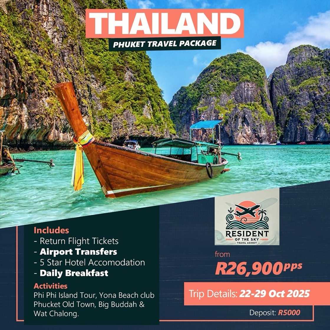 A travel package for a trip to Thailand.