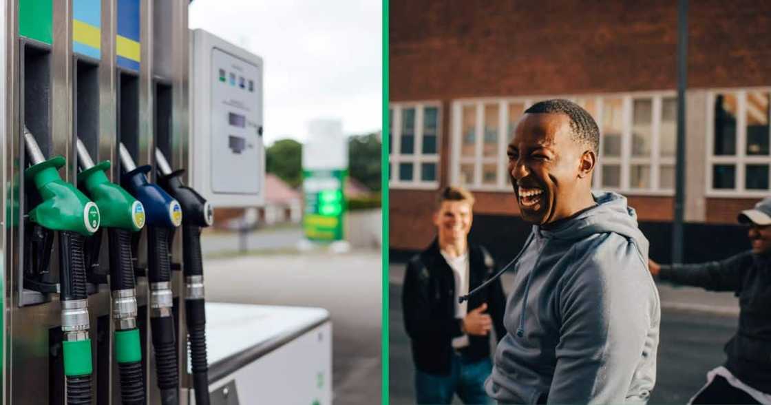 man celebrating passing his matric at petrol station