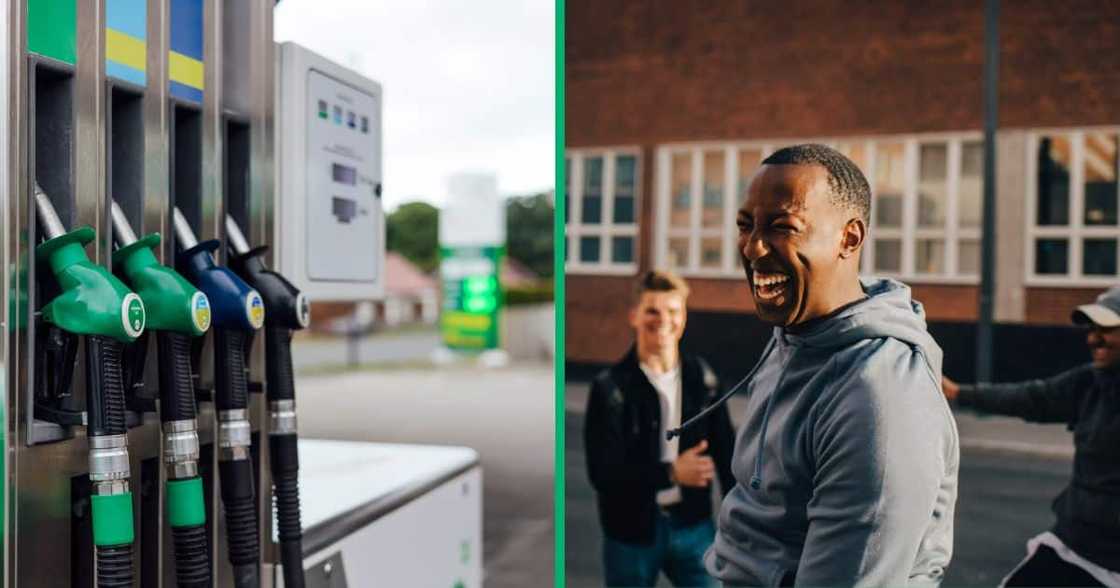 man celebrating passing his matric at petrol station man celebrating passing his matric at petrol station