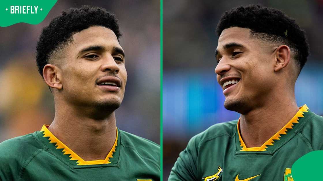Sacha Feinberg-Mngomezulu during The Rugby Championship match between the Springboks and Argentina. Sacha Feinberg-Mngomezulu during The Rugby Championship match between the Springboks and Argentina.