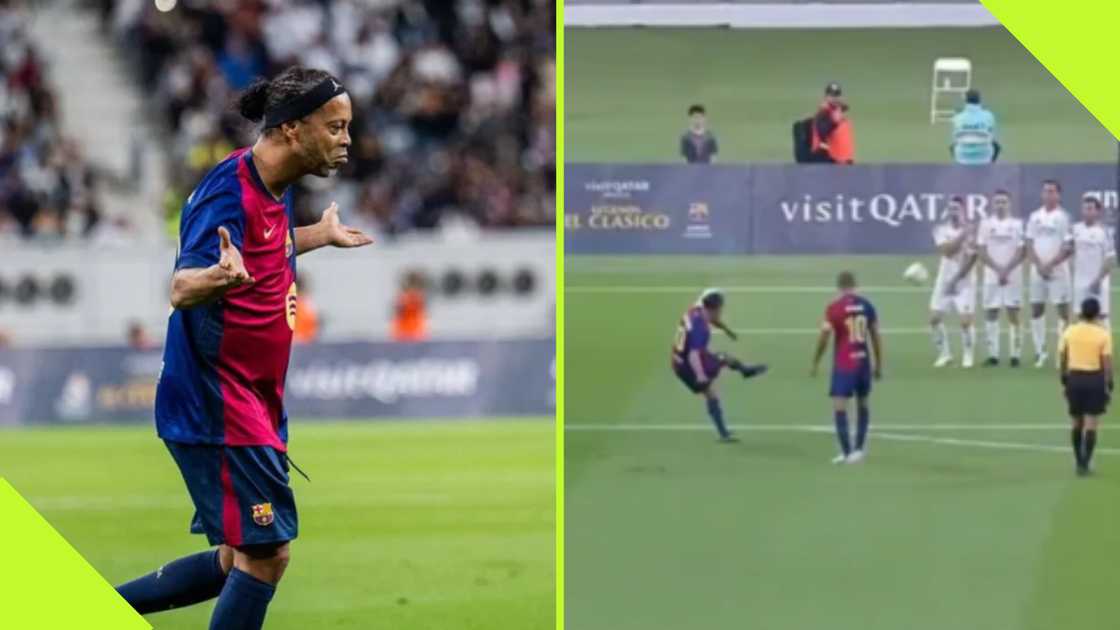 Ronaldinho Scores Trademark Free-Kick in El Clásico Legends Clash Ronaldinho Scores Trademark Free-Kick in El Clásico Legends Clash