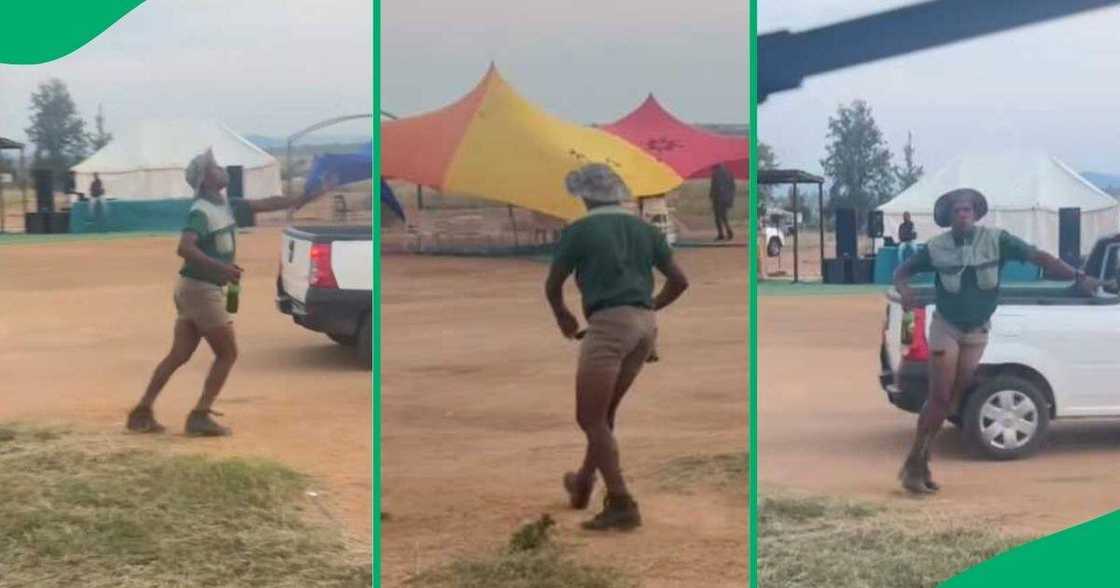 A TikTok video shows a man dancing with booze in his hand to an Afrikaans song. A TikTok video shows a man dancing with booze in his hand to an Afrikaans song.