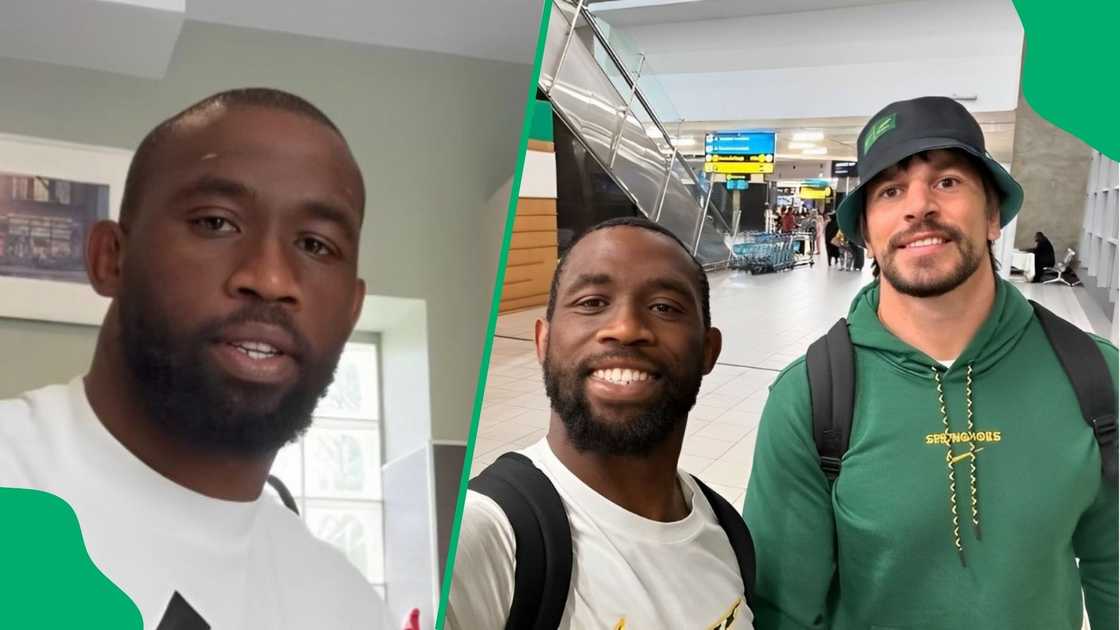Siya Kolisi showed off his ballet dance moves between Eben Etzebeth posters. Siya Kolisi showed off his ballet dance moves between Eben Etzebeth posters.
