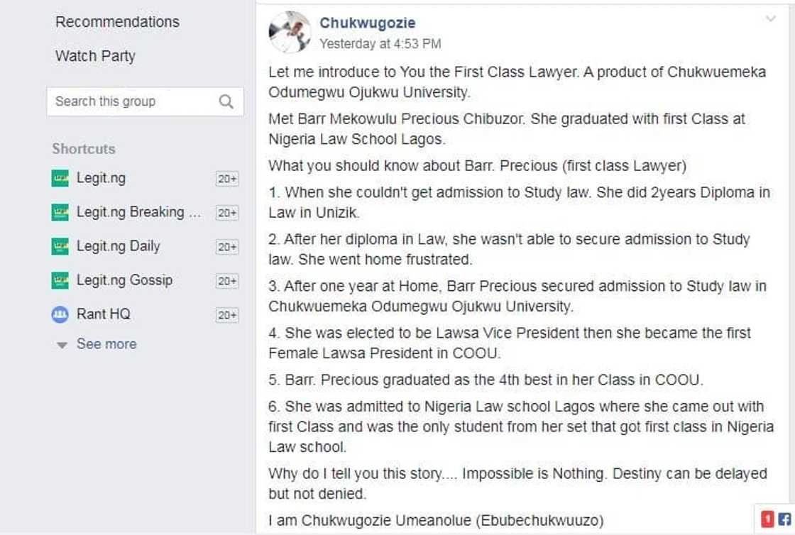 Beautiful Nigerian lady bags 1st class from Law school (photos)