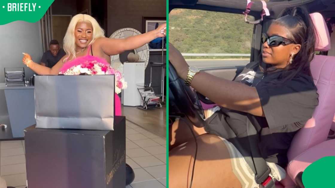 A woman showed off her Barbie-themed car. A woman showed off her Barbie-themed car.