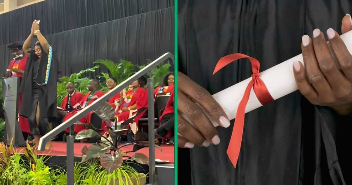 A barefoot graduate was captured on video doing the Vala Umkhukhu dance challenge A barefoot graduate was captured on video doing the Vala Umkhukhu dance challenge