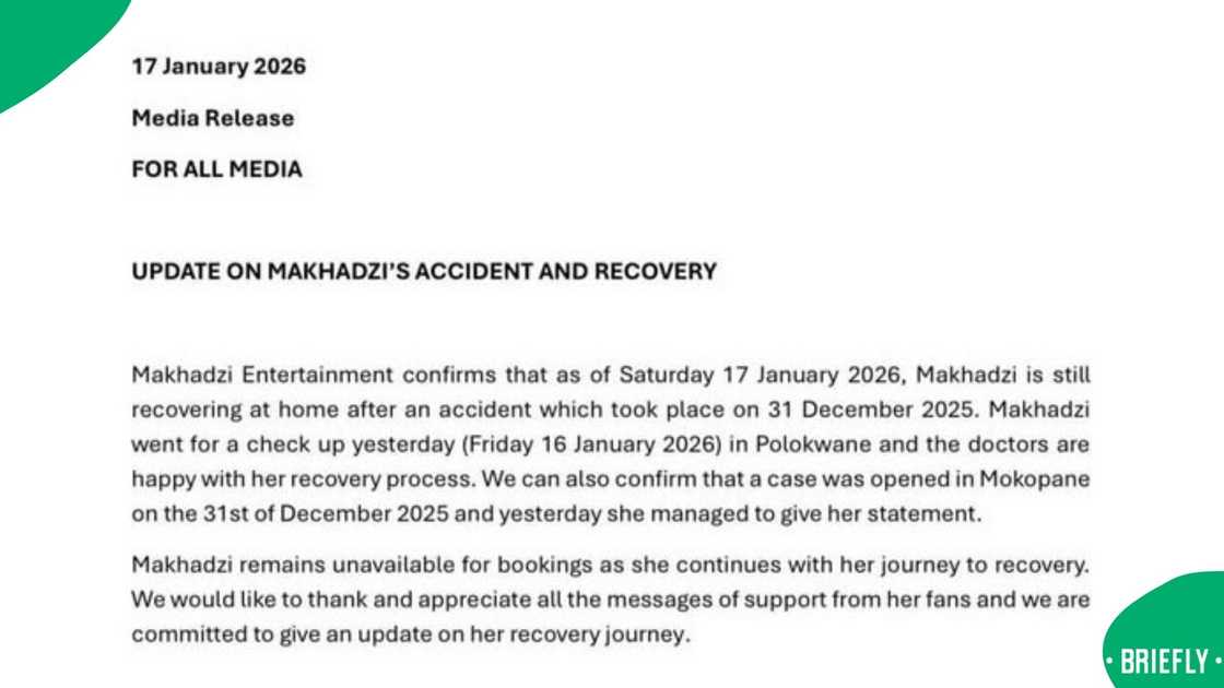SA wishes Makhadzi a speedy recovery after statement from management