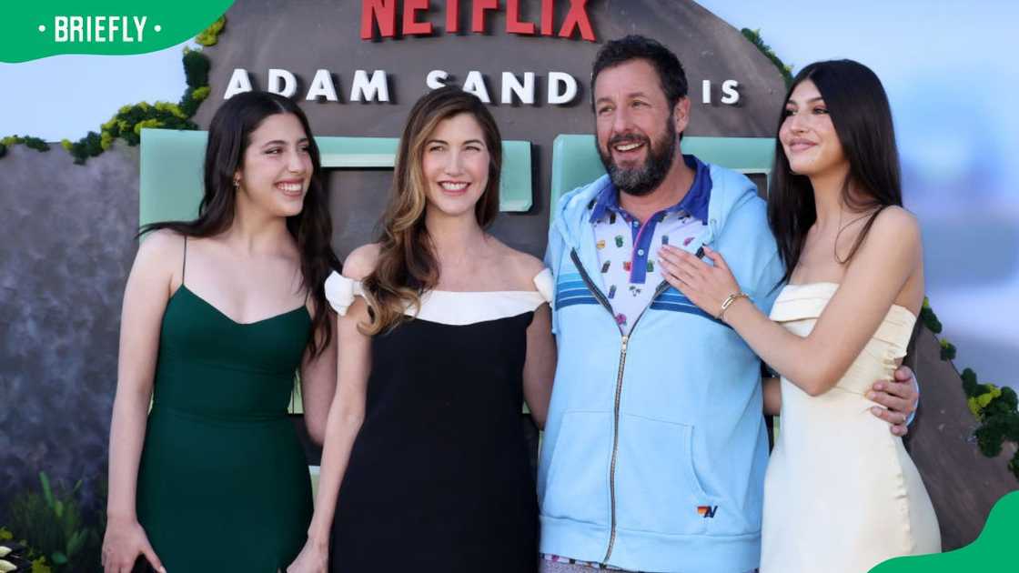 Sadie, Jackie, Adam and Sunny Sandler (L-R) at the 2023 premiere of Netflix's Leo at Regency Village Theatre