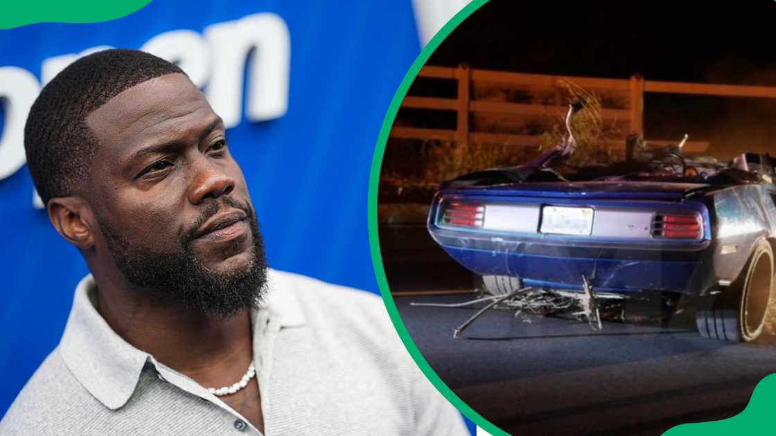 Kevin Hart and his crashed car