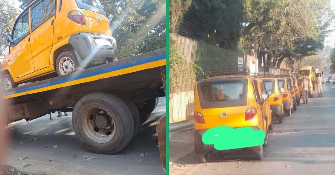 Collage image of yellow Bajajs being impounded in the City of Joburg Collage image of yellow Bajajs being impounded in the City of Joburg