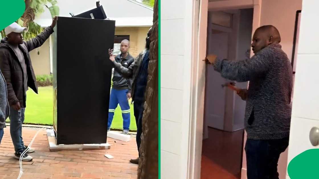 Woman buys her dream fridge, but it can't fit through the door. Woman buys her dream fridge, but it can't fit through the door.