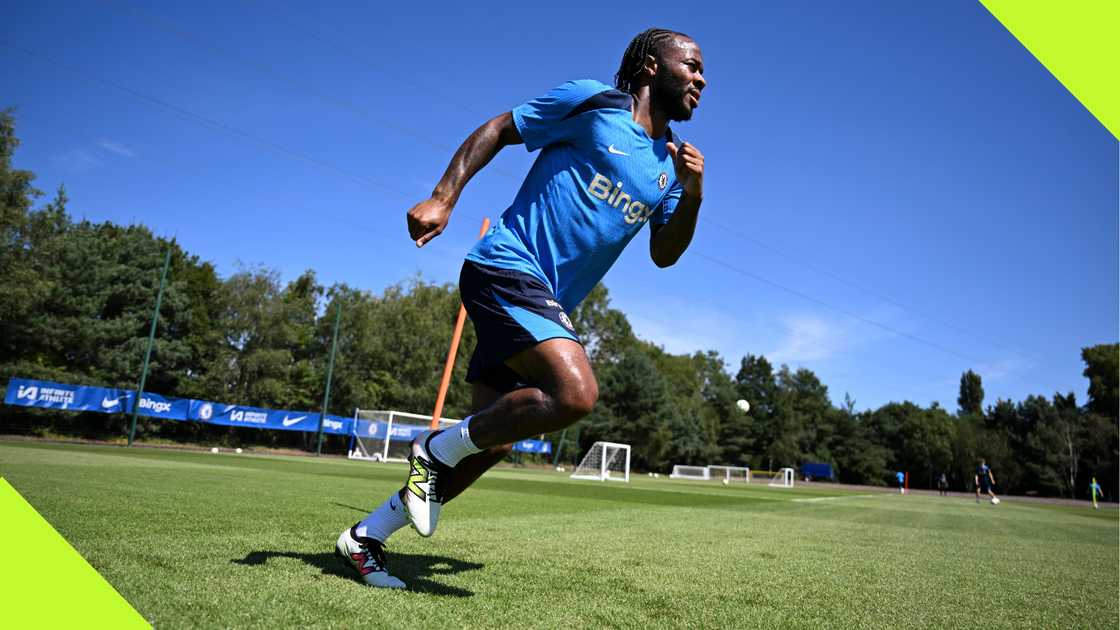 Raheem Sterling training at Chelsea's Cobham facilities. Raheem Sterling training at Chelsea's Cobham facilities.