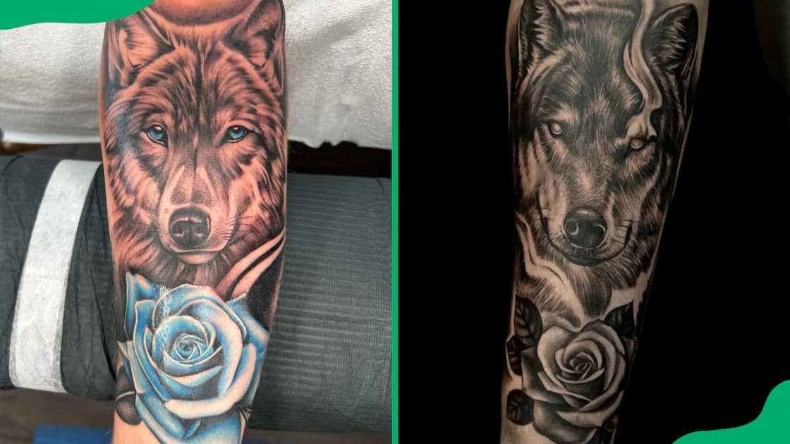 Roses and wolves on arm tattoo Roses and wolves on arm tattoo