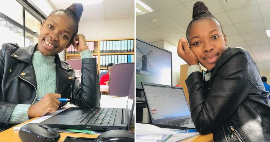 A young lady from Johannesburg is excited about obtaining a new job as an admin assistant A young lady from Johannesburg is excited about obtaining a new job as an admin assistant