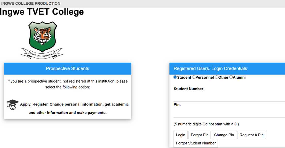 Ingwe TVET College student portal homepage Ingwe TVET College student portal homepage