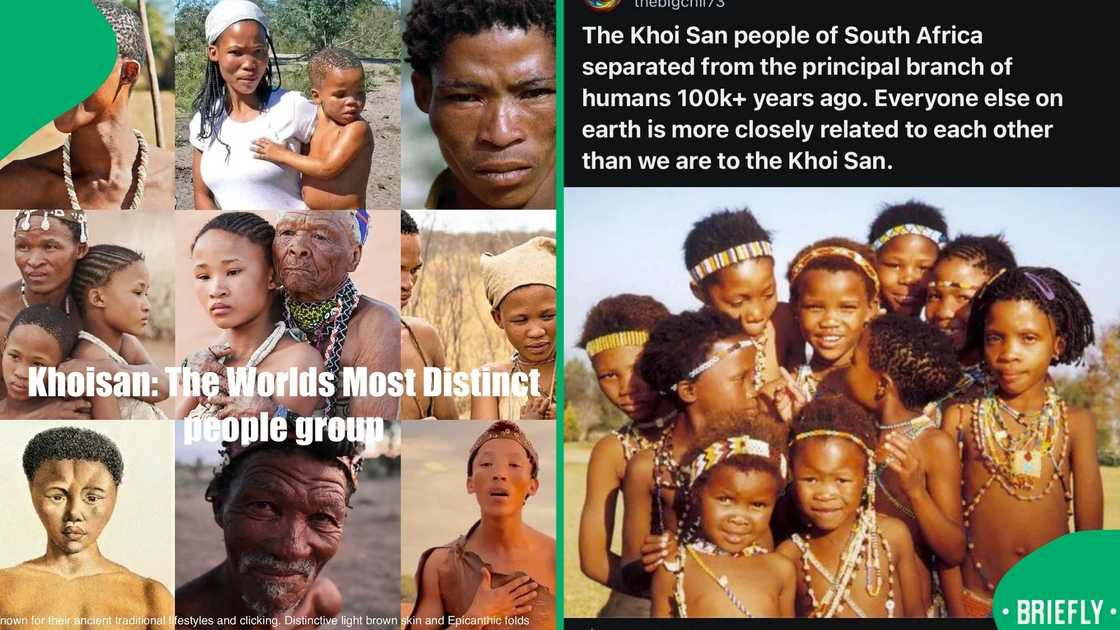 Khoisan men and women of different ages standing together, highlighting the cultural and physical diversity of the community Khoisan men and women of different ages standing together, highlighting the cultural and physical diversity of the community
