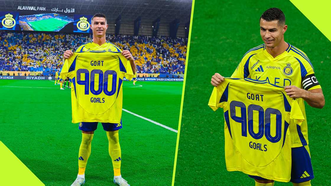 Cristiano Ronaldo shows off his memorabilia from Al-Nassr before their Saudi League game against Al Ahli.