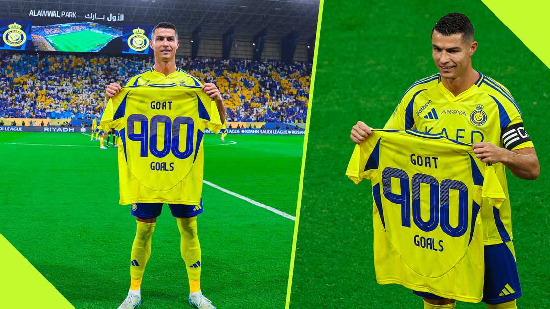 Cristiano Ronaldo shows off his memorabilia from Al-Nassr before their Saudi League game against Al Ahli. Cristiano Ronaldo shows off his memorabilia from Al-Nassr before their Saudi League game against Al Ahli.