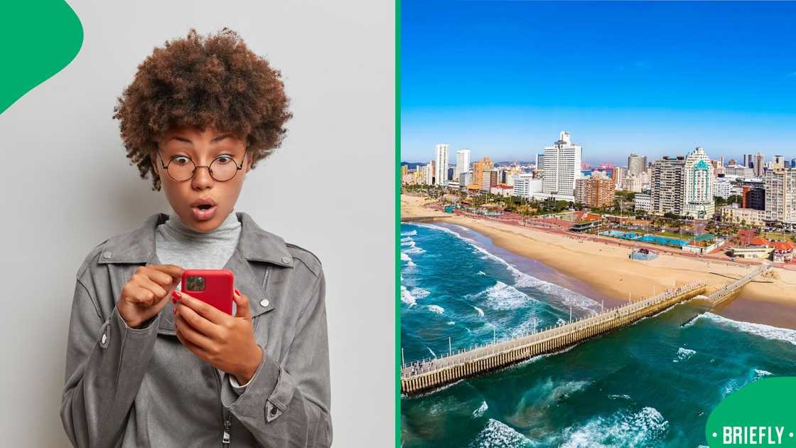 The image on the left showed a woman stunned, looking at her phone