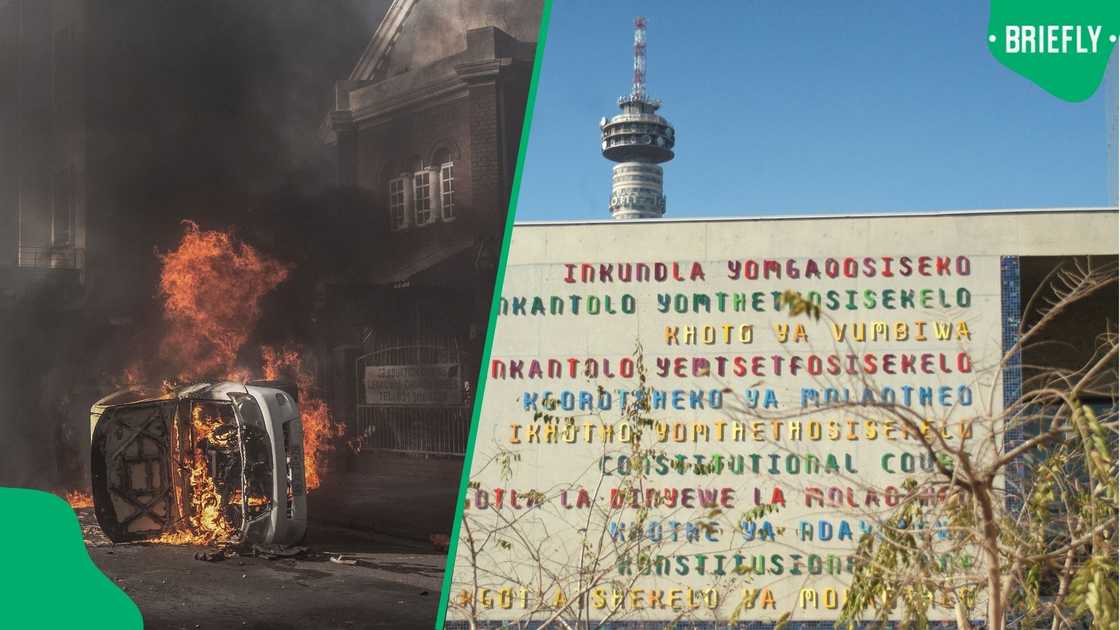 A car was set alight outside the Constitutional Court
