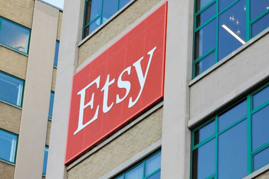 The Etsy company logo is seen at its New York headquarters building on December 13, 2023