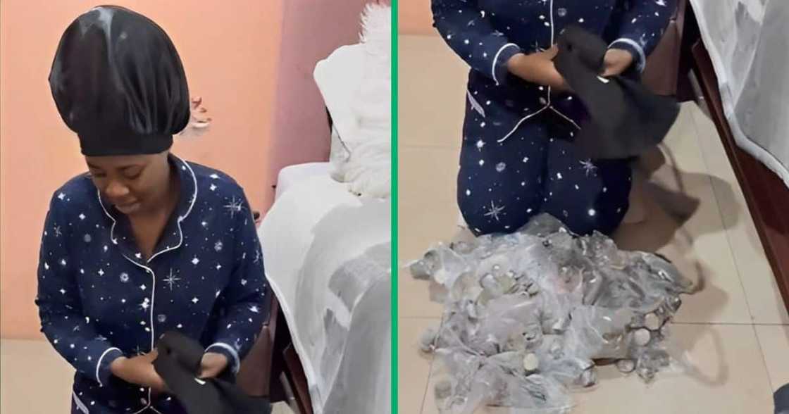 Woman in TikTok video saves coins Woman in TikTok video saves coins