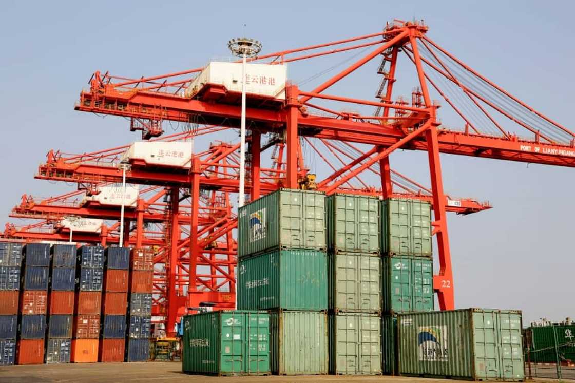 Cranes and shipping containers are seen at Lianyungang port in China's eastern Jiangsu province in April 2023 as China returns to full economic activity following its Covid lockdown