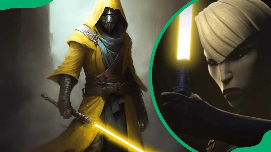 A Jedi wielding a yellow lightsaber A Jedi wielding a yellow lightsaber