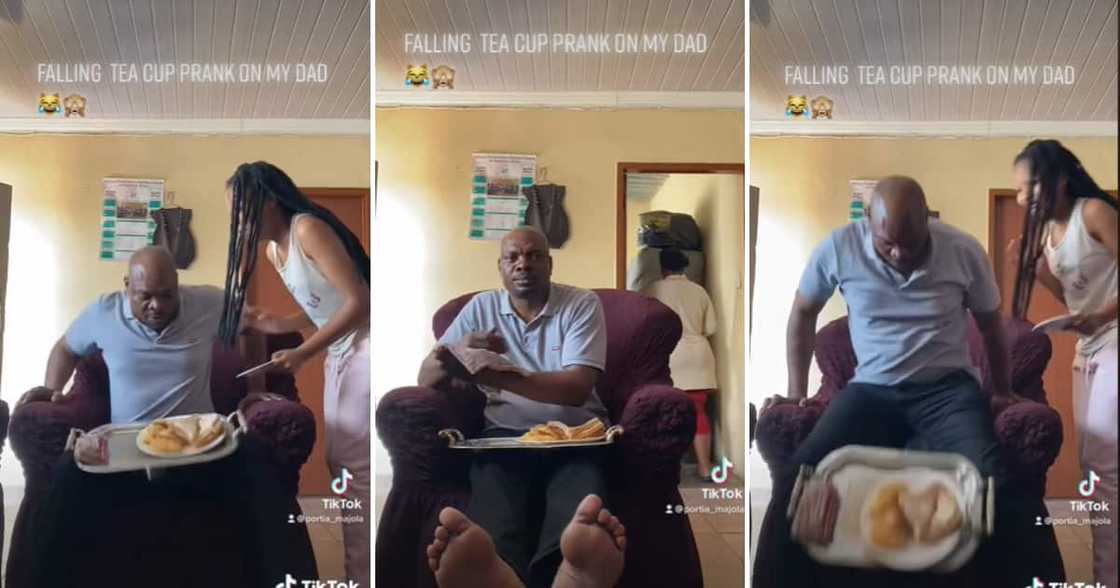 TikTok user @portia_majola playing the prank on her dad