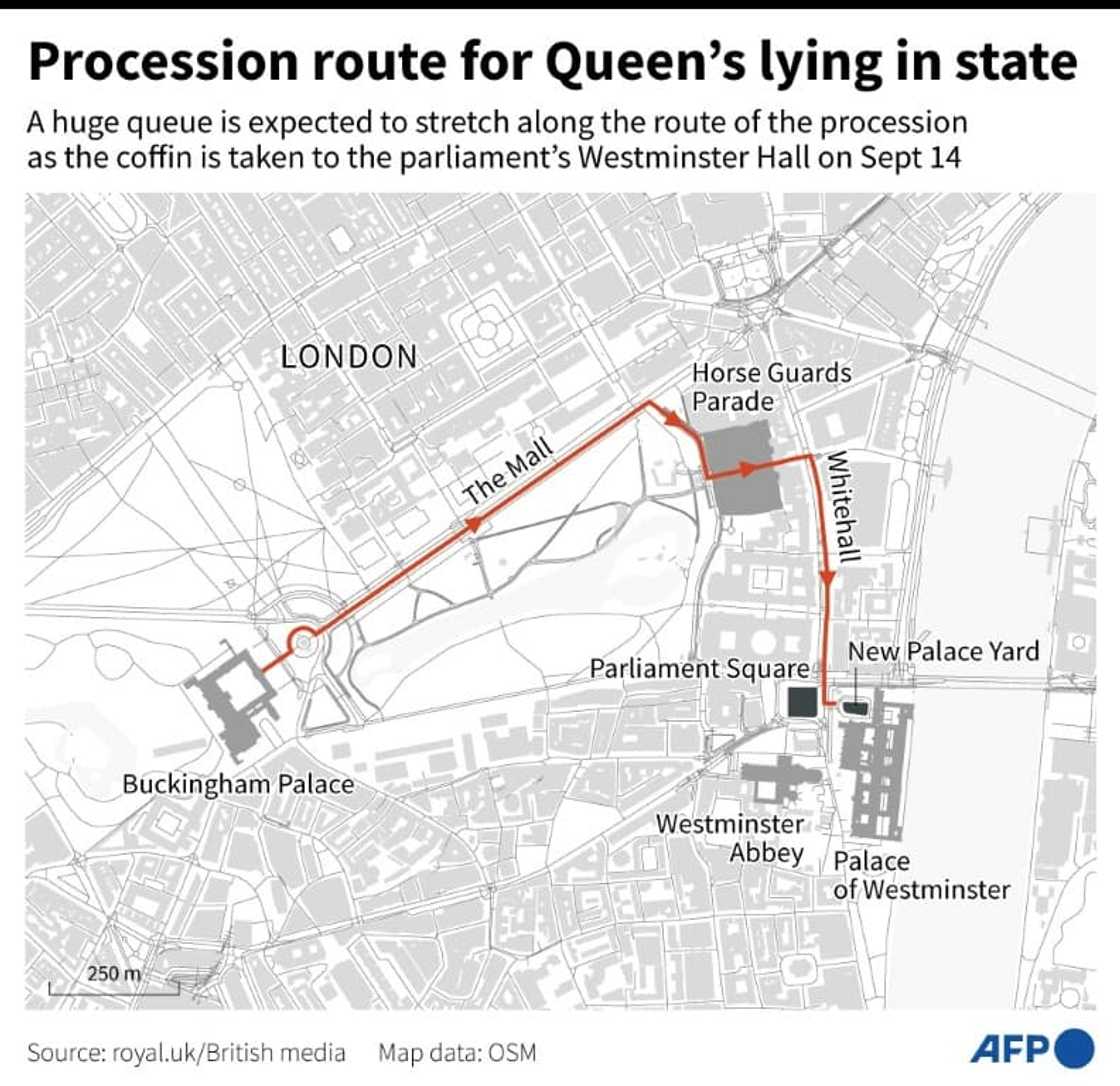 Procession route for Queen's lying in state