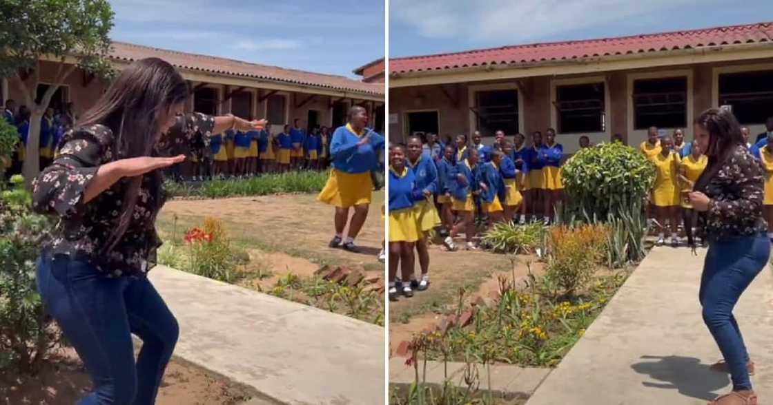 A groovy teacher busted some slick moves with happy students.