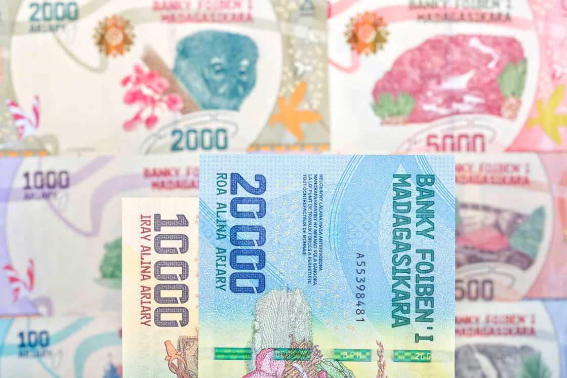 Malagasy ariary notes on a table Malagasy ariary notes on a table