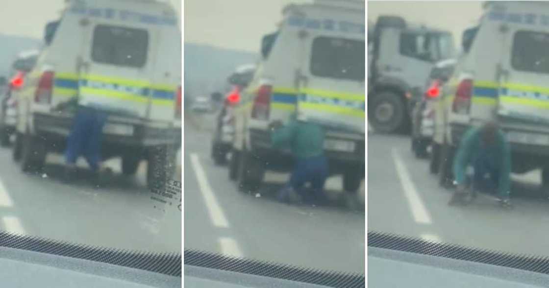 Man escaping from police van Man escaping from police van