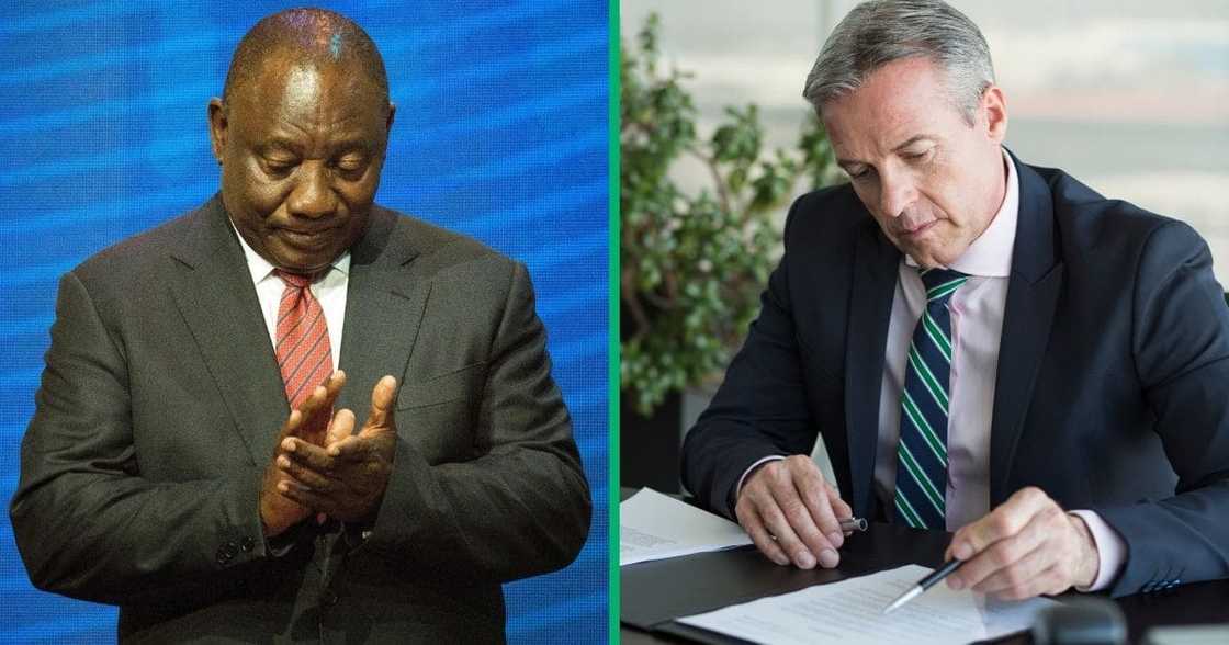 South African President Cyril Ramaphosa applauds after he sang the national anthem in front of a South African flag South African President Cyril Ramaphosa applauds after he sang the national anthem in front of a South African flag