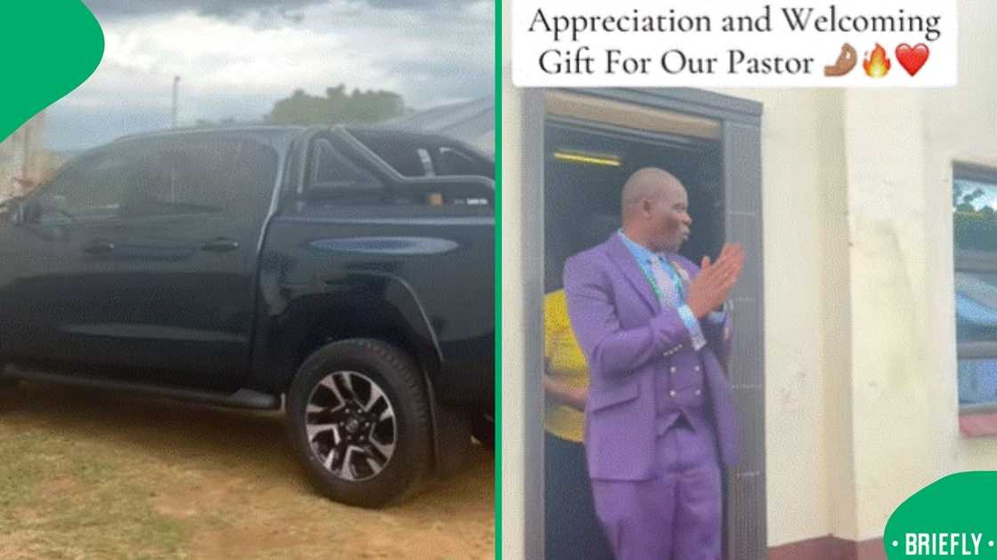 The visual on the left showed the Hilux bakkie that the church congregation bought for their pastor The visual on the left showed the Hilux bakkie that the church congregation bought for their pastor