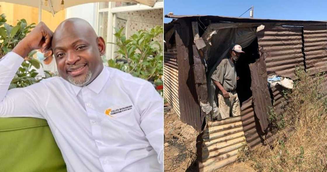 Businessman, vows build, proper home, man, shack Businessman, vows build, proper home, man, shack