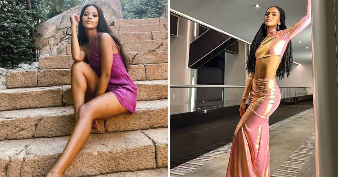 The Miss SA winning rocking a pink dress