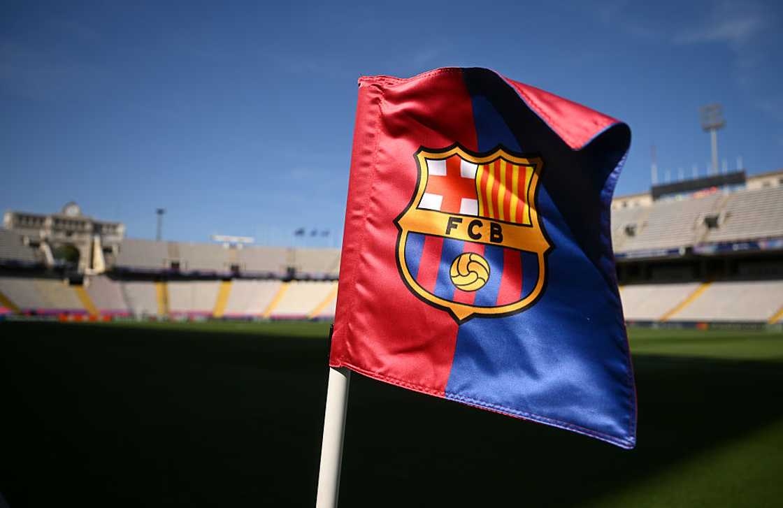 A detailed view of the FC Barcelona badge A detailed view of the FC Barcelona badge