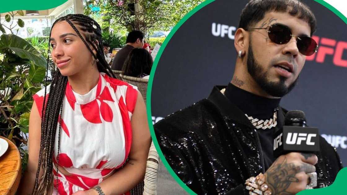 Cuevas during a luncheon in 2023 (L). Anuel at the 2021 UFC 269 ceremonial weigh-in (R) Cuevas during a luncheon in 2023 (L). Anuel at the 2021 UFC 269 ceremonial weigh-in (R)