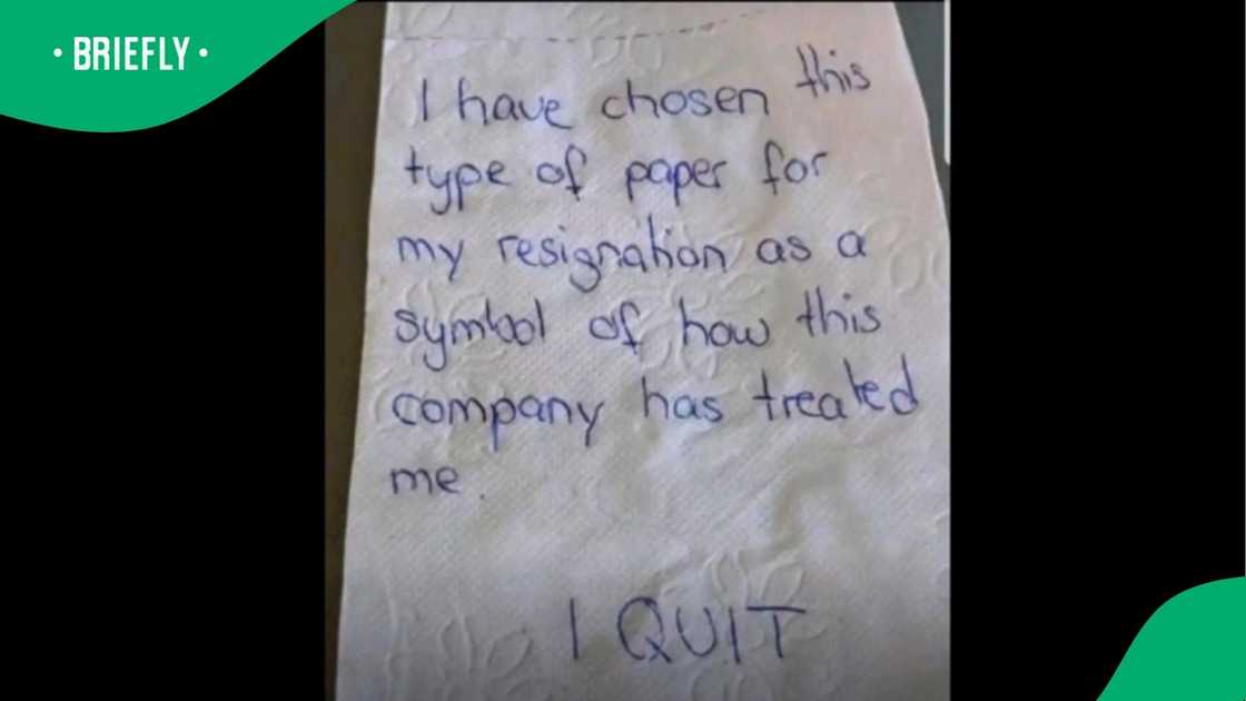 A man used toilet paper to write his resignation letter. A man used toilet paper to write his resignation letter.