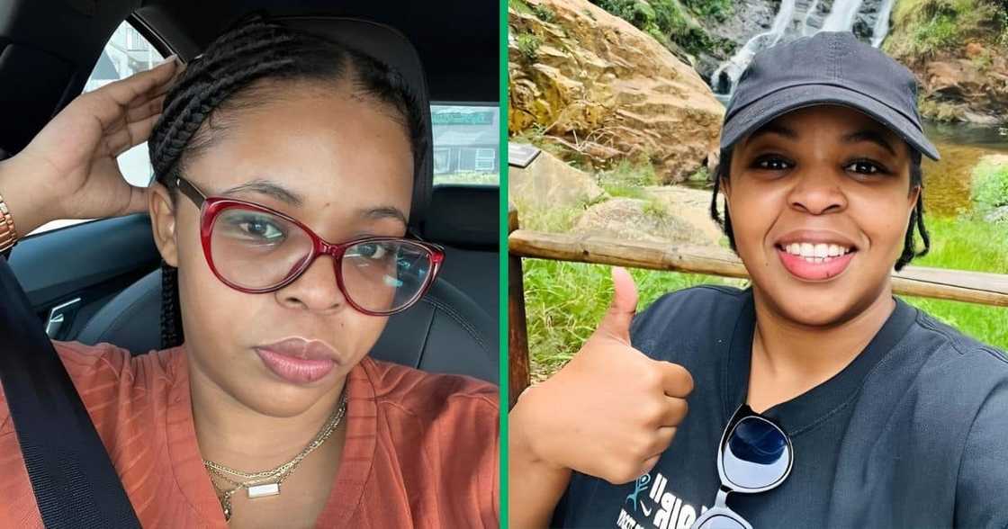 Black woman poses for photo with a thumbs-up. Black woman poses for photo with a thumbs-up.