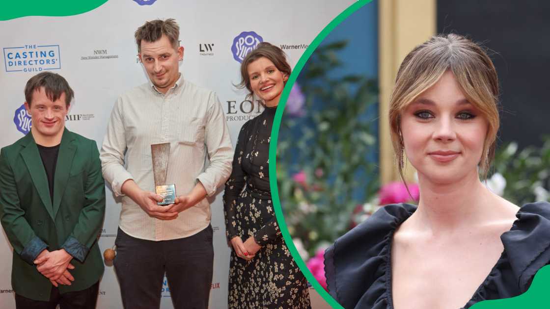 Tommy Jessop (L), Cole Edwards (C) holding an award, and Emily Barber (R). Actress Claudia Jessie at the screening of screening "Bridgerton" Season 3 (R) Tommy Jessop (L), Cole Edwards (C) holding an award, and Emily Barber (R). Actress Claudia Jessie at the screening of screening "Bridgerton" Season 3 (R)