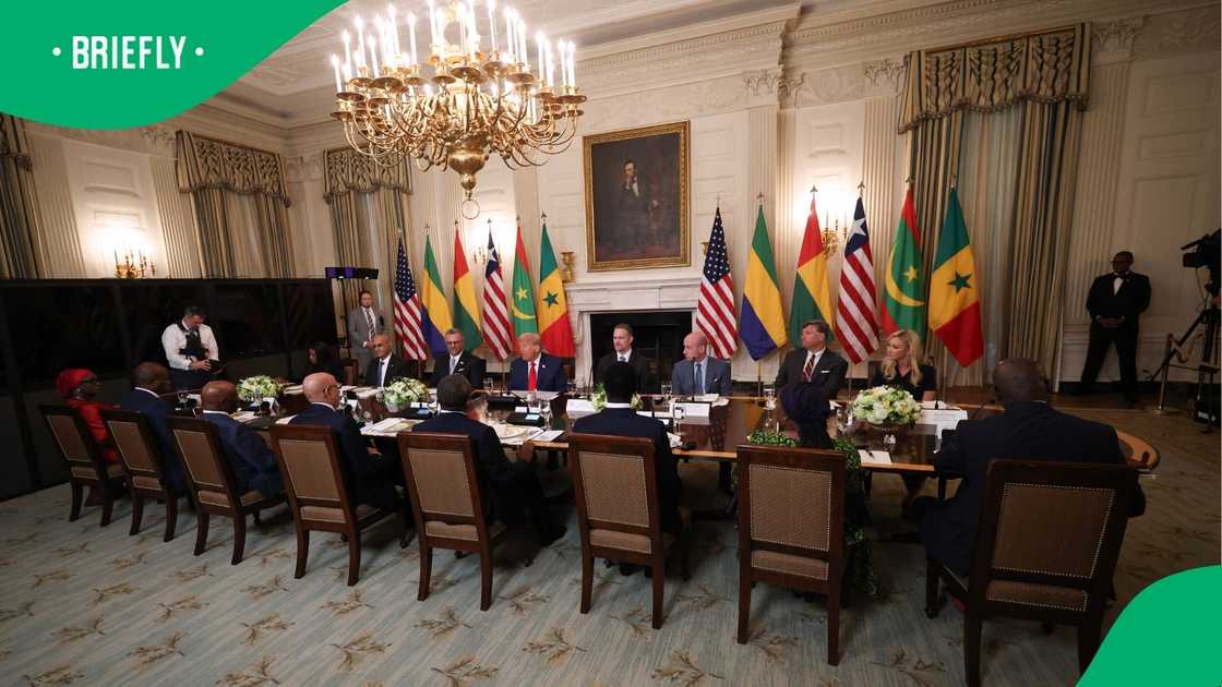 The presidents of Senegal, Liberia, Guinea-Bissau, Mauritania and Gabon with Donald Trump The presidents of Senegal, Liberia, Guinea-Bissau, Mauritania and Gabon with Donald Trump