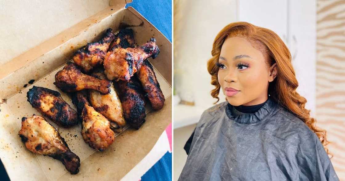 Woman shows off burnt wings meal Woman shows off burnt wings meal